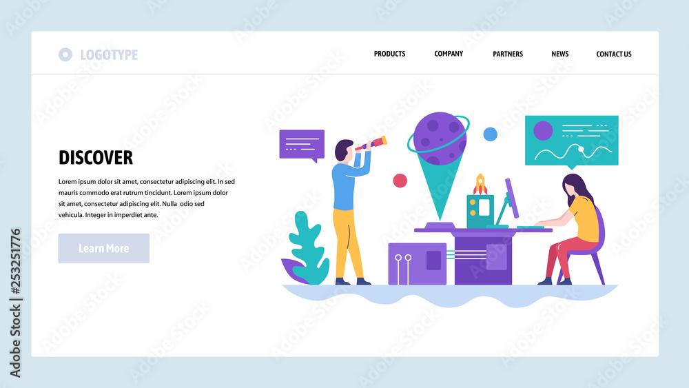 Poster vector web site design template. science research, astronomy and physics laboratory. landing page co