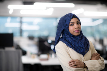 Portrait of black muslim female software developer