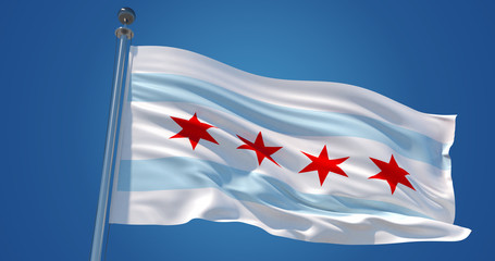 Chicago flag in the wind, 3d illustration