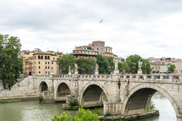 Naklejka premium Italy, Rome,Ponte Sant'Angelo, once the Aelian Bridge or Pons Aelius on the tiber river