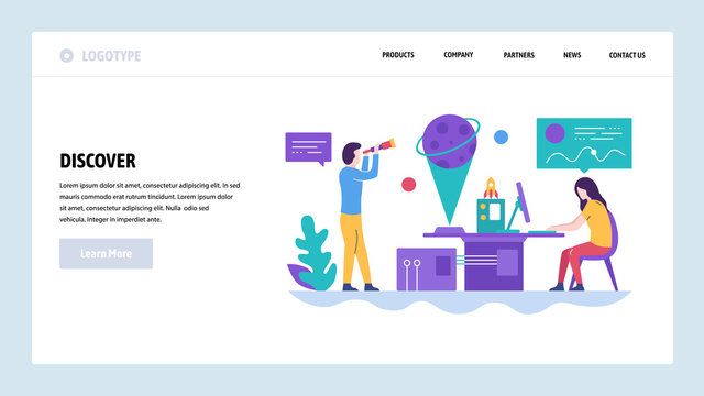 Vector web site design template. Science research, astronomy and physics laboratory. Landing page concepts for website and mobile development. Modern flat illustration.