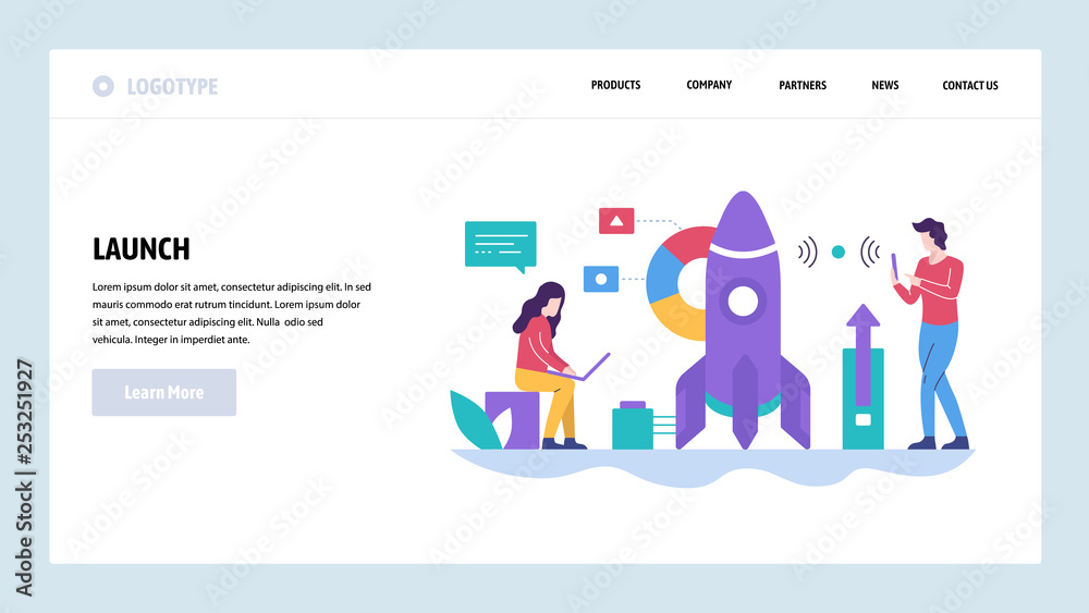 Poster vector web site design template. rocket launch. start new business. landing page concepts for websit