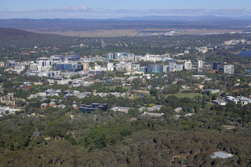 Fototapeta na wymiar Aerial landscape view of Canberra Australia