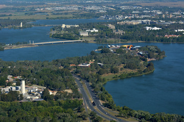 Aerial landscape view of Canberra Australia