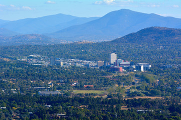 Aerial landscape view of Canberra Australia