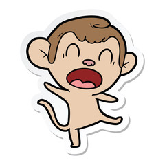 sticker of a shouting cartoon monkey dancing