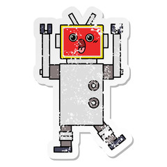 distressed sticker of a cute cartoon robot