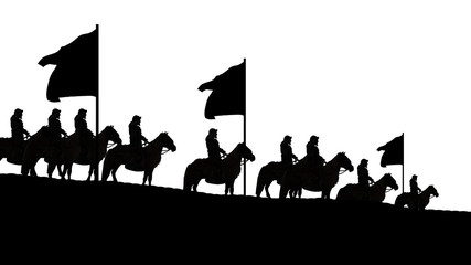silhouettes of people riding horse