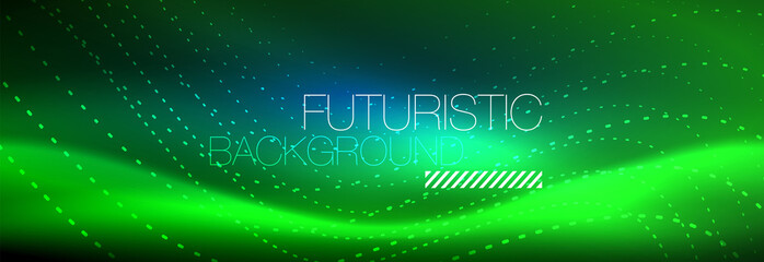 Glowing abstract wave on dark, shiny motion, magic space light. Vector techno abstract background