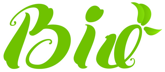 Fototapeta premium Bio text natural healthy product green leaf symbol