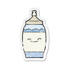 distressed sticker of a cartoon happy water bottle
