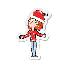 retro distressed sticker of a cartoon woman ready for christmas