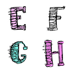 set of letters and numbers, vector image, doodle style, hand drawn