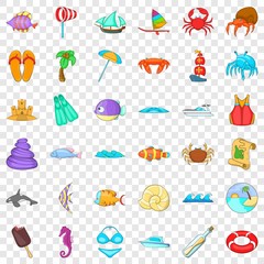 Summer ralaxation icons set. Cartoon style of 36 summer ralaxation vector icons for web for any design