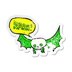 retro distressed sticker of a cartoon vampire bat