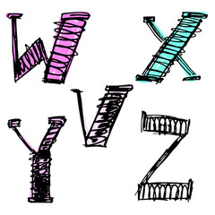 set of letters and numbers, vector image, doodle style, hand drawn