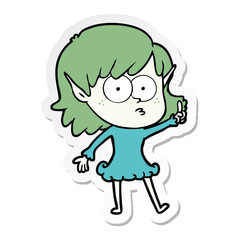 sticker of a cartoon shocked elf girl