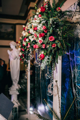 Obraz premium wedding table decoration, forest theme, branches, flowers and candle