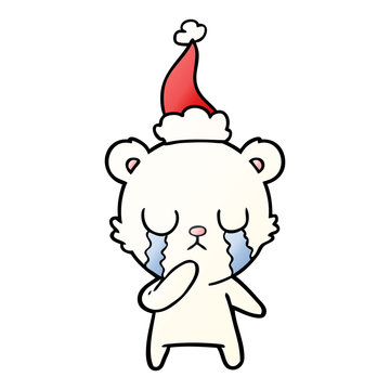 crying polar bear gradient cartoon of a wearing santa hat