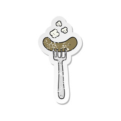 retro distressed sticker of a cartoon cooked sausage