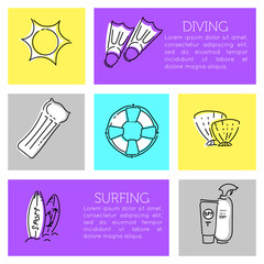 Design elements of Vacation at sea. Outline icon with elements for mobile concepts and web apps. Line and flat style icon. Vector sign.