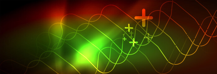 Neon glowing techno lines, hi-tech futuristic abstract background template with square shapes