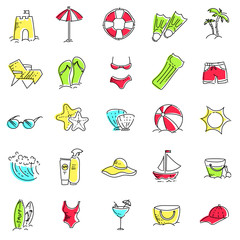 Design elements of Vacation at sea. Outline icon with elements for mobile concepts and web apps. Line and flat style icon. Vector sign.