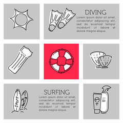 Design elements of Vacation at sea. Outline icon with elements for mobile concepts and web apps. Line and flat style icon. Vector sign.