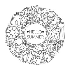 Design elements of Vacation at sea. Outline icon with elements for mobile concepts and web apps. Line and flat style icon. Vector sign.