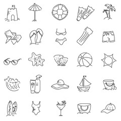 Design elements of Vacation at sea. Outline icon with elements for mobile concepts and web apps. Line and flat style icon. Vector sign.