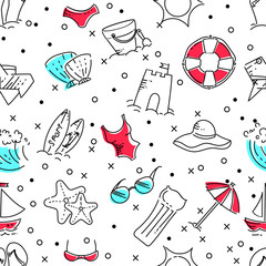 Design elements of Vacation at sea. Outline icon with elements for mobile concepts and web apps. Line and flat style icon. Vector sign.