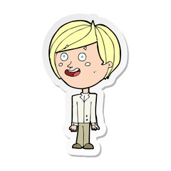sticker of a cartoon happy surprised boy
