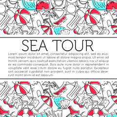 Design elements of Vacation at sea. Outline icon with elements for mobile concepts and web apps. Line and flat style icon. Vector sign