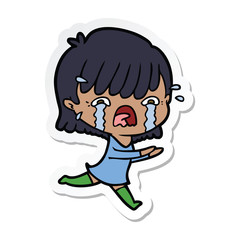 sticker of a cartoon girl crying