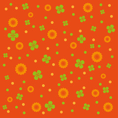 bright spring background with four-leaf clover and flowers