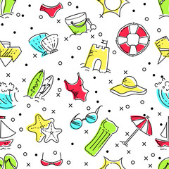 Design elements of Vacation at sea. Outline icon with elements for mobile concepts and web apps. Line and flat style icon. Vector sign