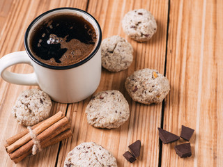 Homemade cinnamon cookies and coffee mug