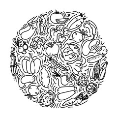 Vector image, set of vegetables, flat linear style.