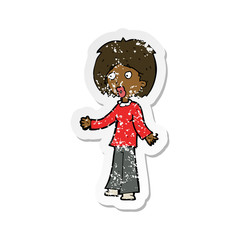 retro distressed sticker of a cartoon surprised woman