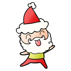 man with beard sticking out tongue wearing santa hat