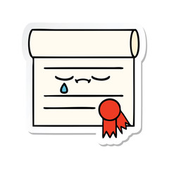 sticker of a cute cartoon certificate