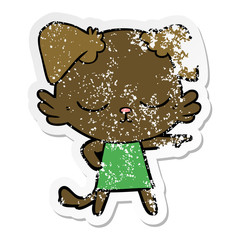 distressed sticker of a cute cartoon dog