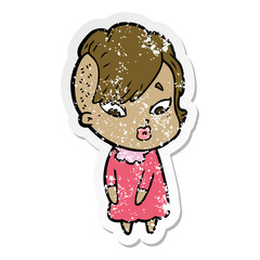 distressed sticker of a cartoon surprised girl