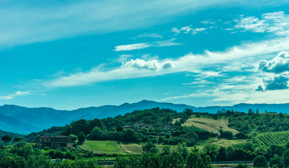 Fototapeta na wymiar Italy, Rome to Florence train, a view of a mountain