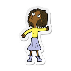 sticker of a cartoon woman looking up to the sky