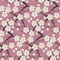 cherry tree branches seamless pattern ivory purple shades