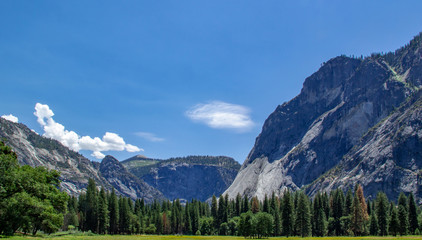 View of the Yosemite Valley into the valley. Yosemite National Park, California