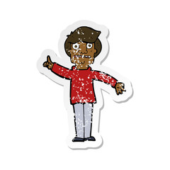 retro distressed sticker of a cartoon man asking question