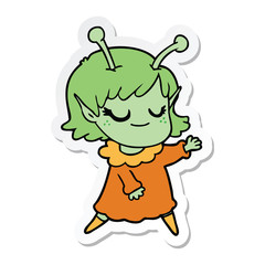 sticker of a smiling alien girl cartoon