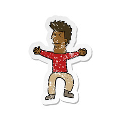 retro distressed sticker of a cartoon stressed out man